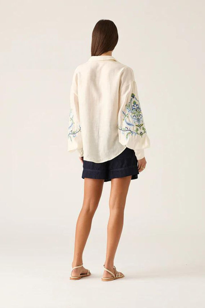 Mos the Label | Marcela Embroidery Blouse | Ivory Blue Embroidery