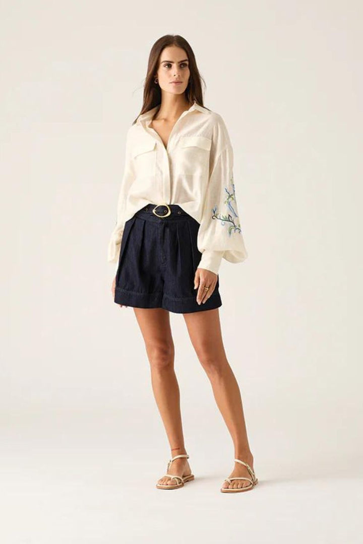 Mos the Label | Marcela Embroidery Blouse | Ivory Blue Embroidery