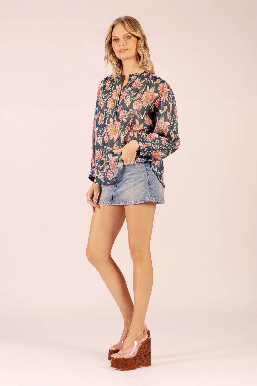 LOLA | Jane Long Sleeve Shirt | Saint Teal Cotton