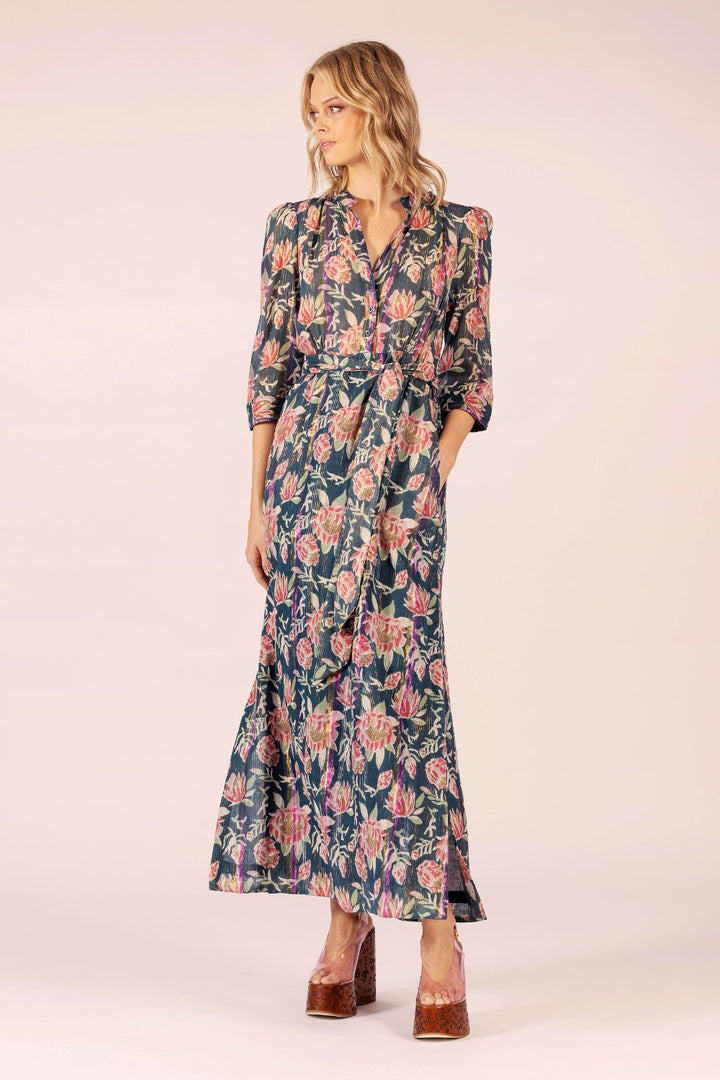 LOLA | Mary Maxi Long Sleeve Dress | Saint Teal Cotton