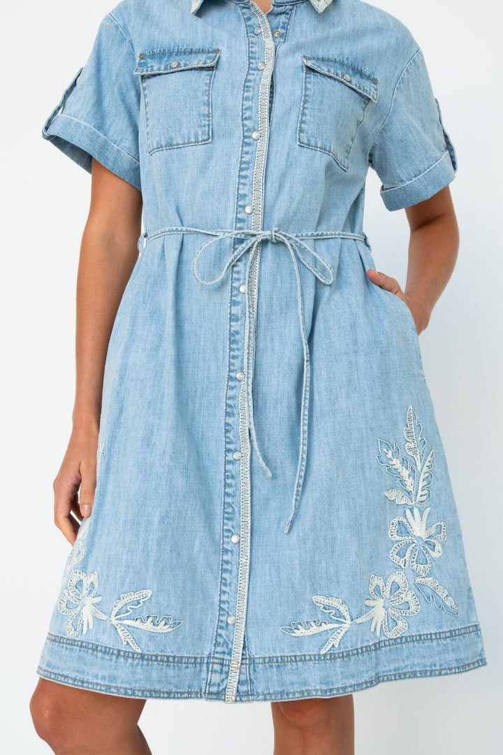 Kireina | Simone Dress | Floral Embroidery | 70s Blue
