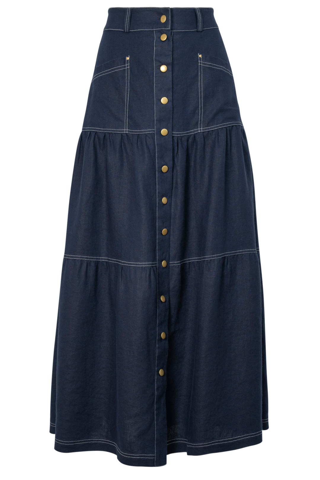 Alessandra | Lotus Linen Skirt | Navy