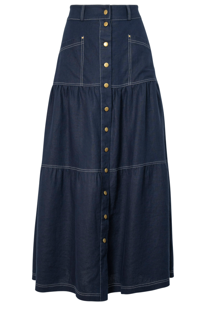 Alessandra | Lotus Linen Skirt | Navy