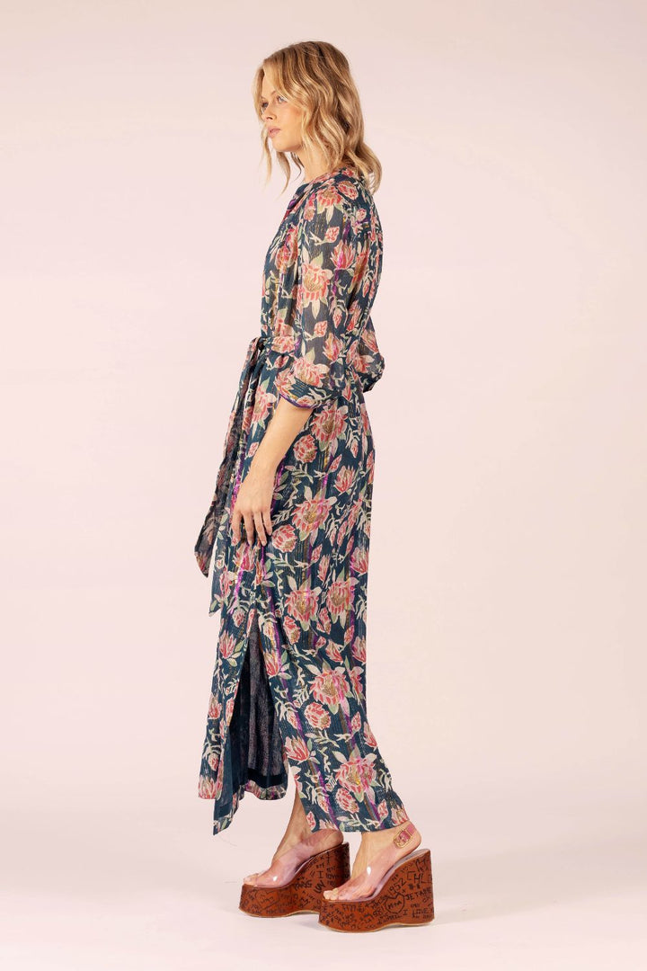 LOLA | Mary Maxi Long Sleeve Dress | Saint Teal Cotton