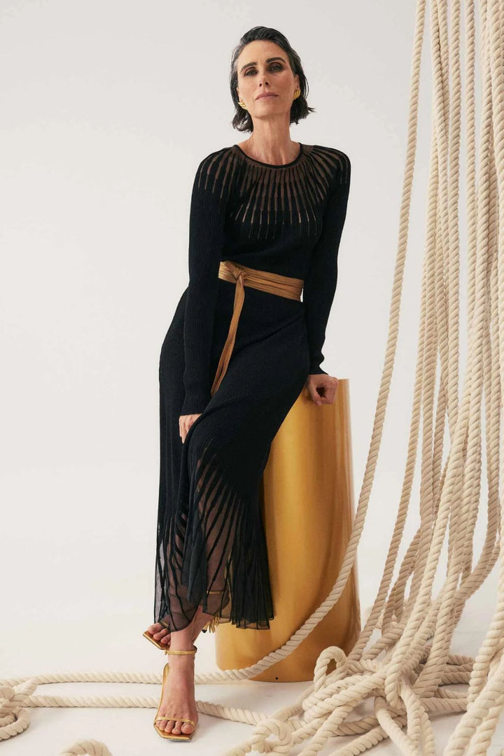 Once Was | Rhiannon Viscose Nylon Sheer Knit Dress | Black - Dutch Hideout