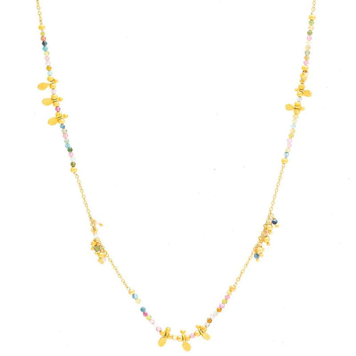 Ruby Teva | Long Multi Tourmaline Gold Charm Necklace