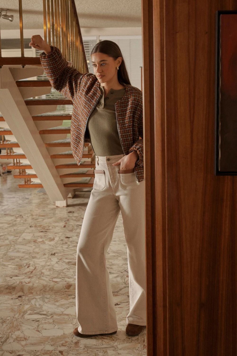 Kireina | Harper Jean | Leather Pocket | Sand