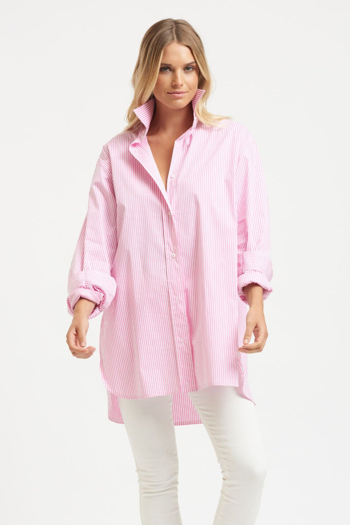 Shirty | The Boyfriend Oversized Shirt | Pink Skinny Stripe