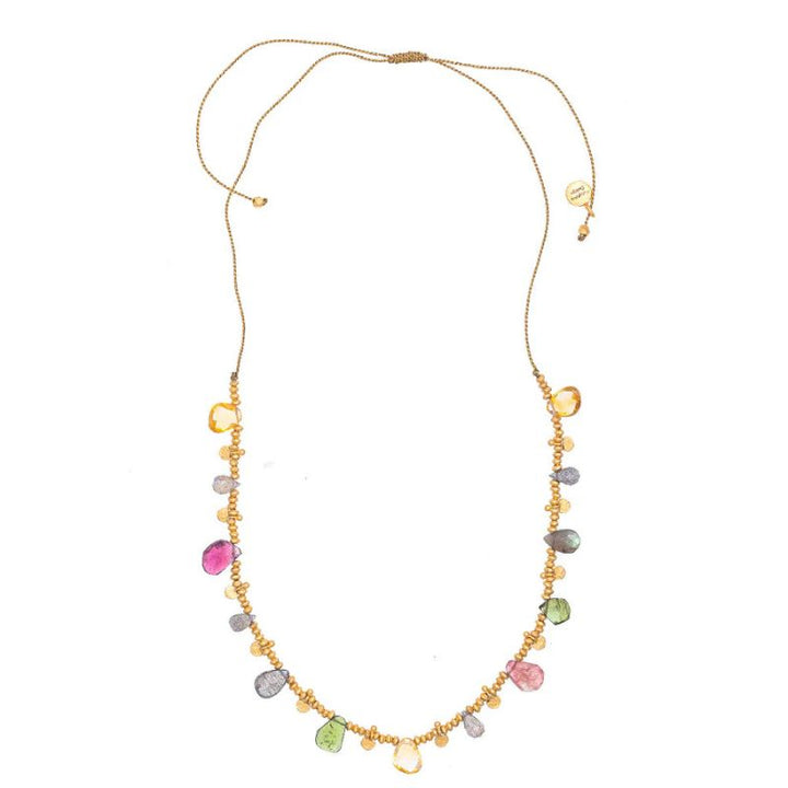 Ruby Teva | Tourmaline & Citrine gold charm string necklace