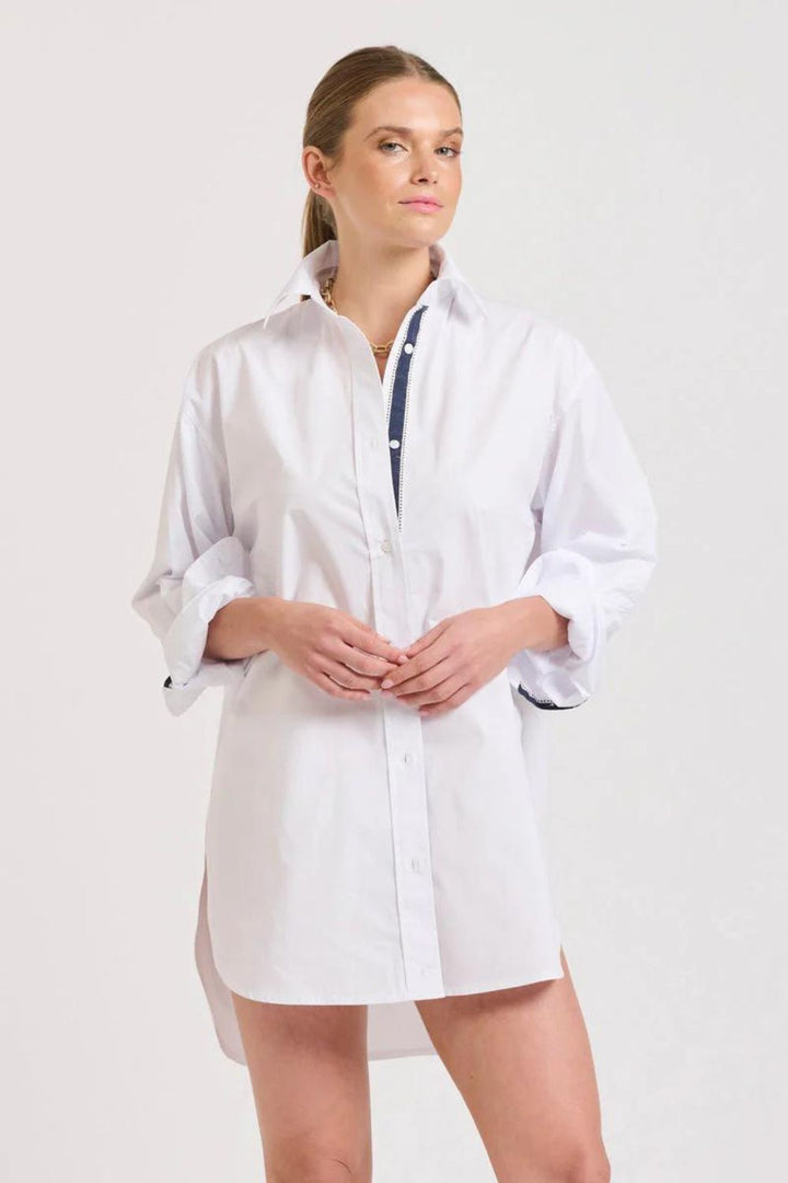 Shirty | The Boyfriend Shirt | White / Navy Trim