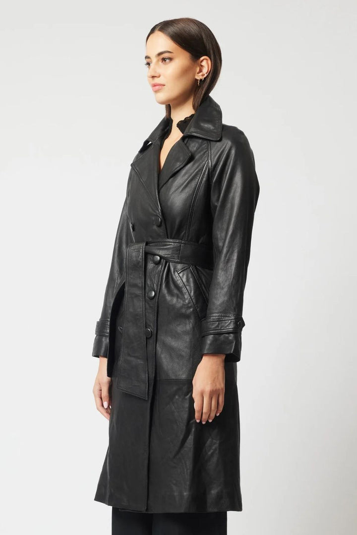 Once Was | Astra Leather Trench Coat | Black