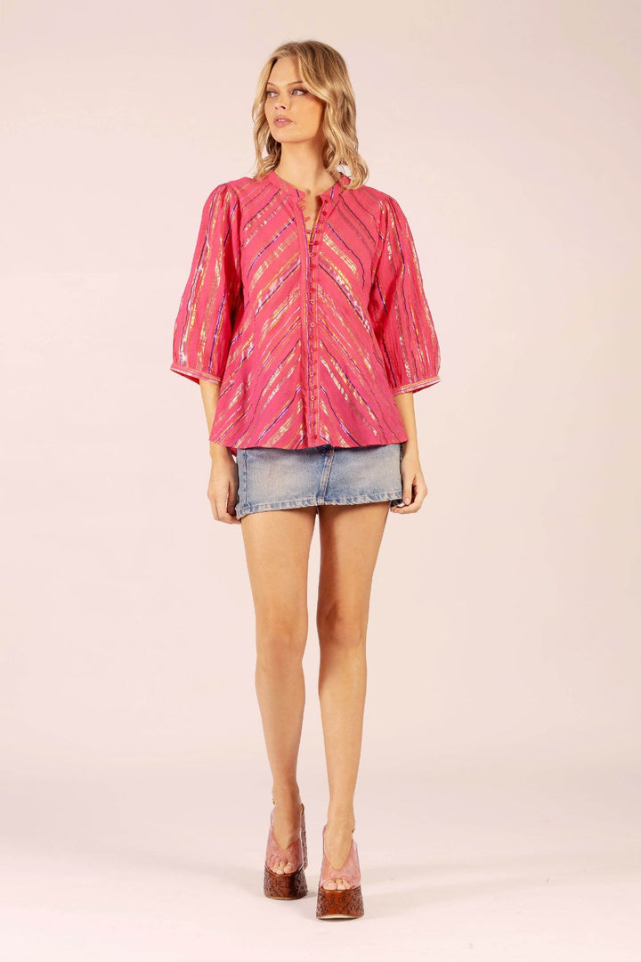 LOLA | Scarlett Candy Stripe Cotton Shirt | Candy Raspberry Stripe
