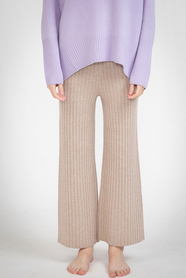 Aleger | No. 103 Cashmere Blend Ribbed Wide Leg Pant | Champagne