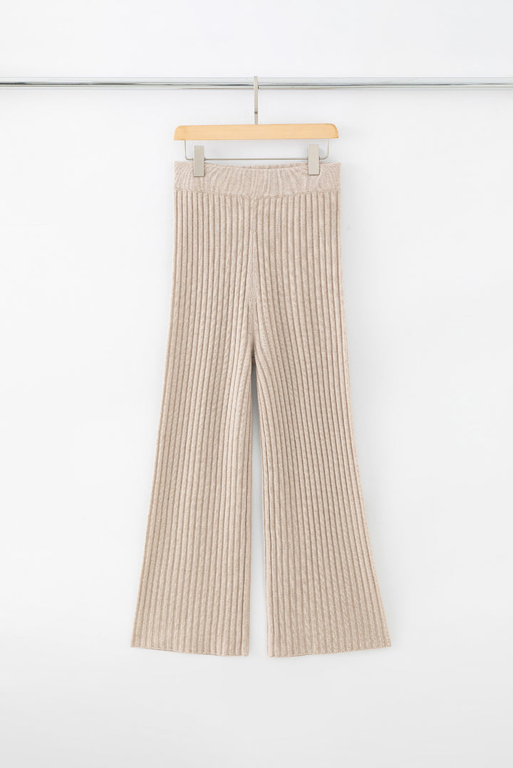 Aleger | No. 103 Cashmere Blend Ribbed Wide Leg Pant | Champagne