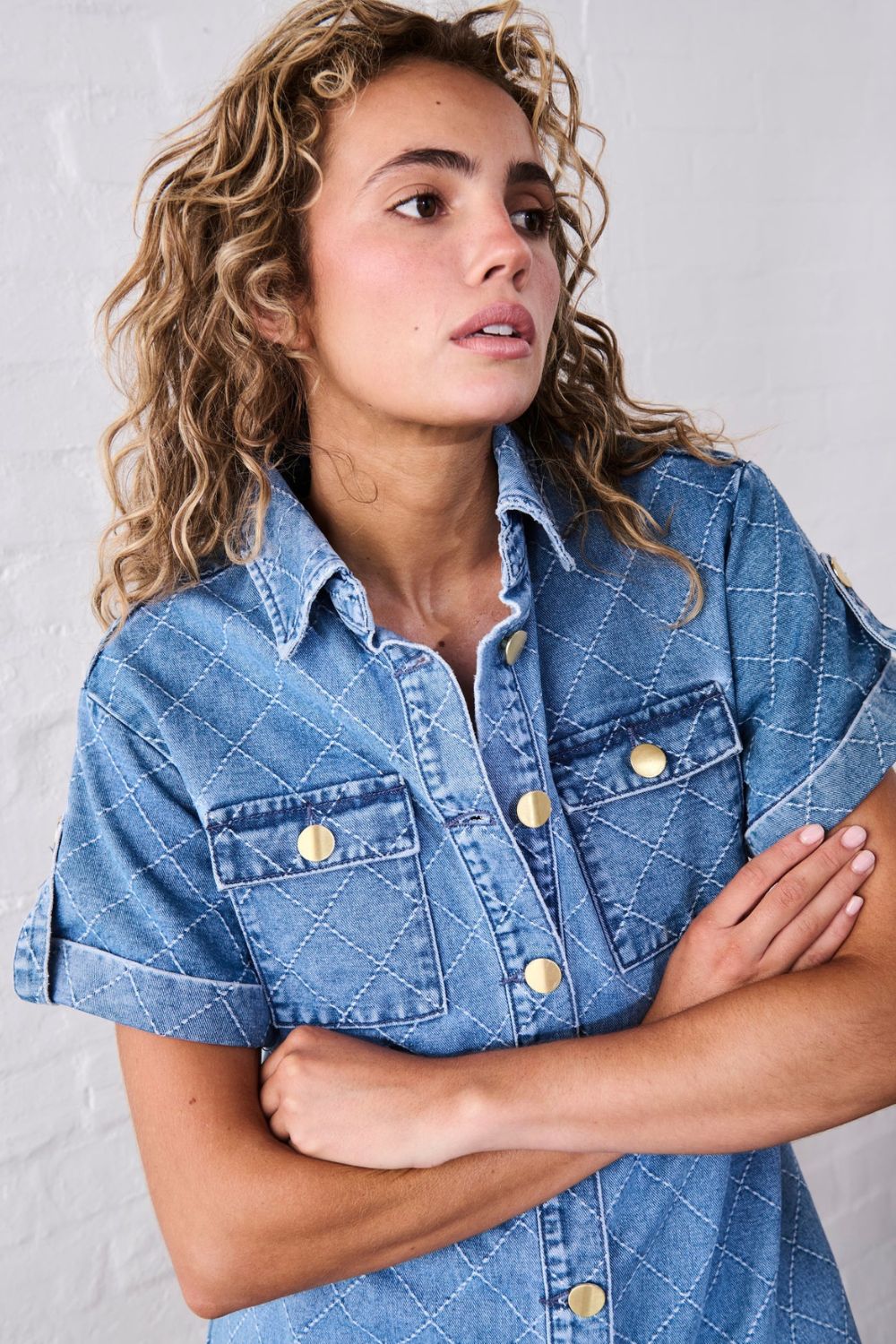 Kireina | Simone Dress | Check Stitch - 70s Blue