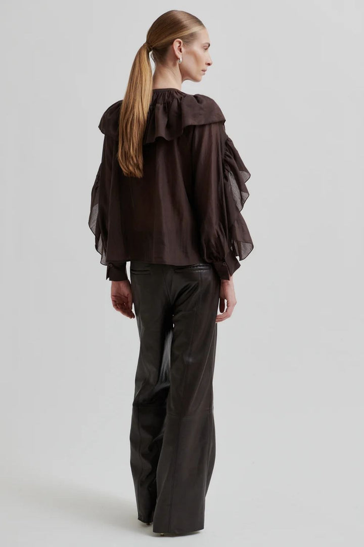 Second Female | Fria Frill Detail Blouse | Chocolate Plum