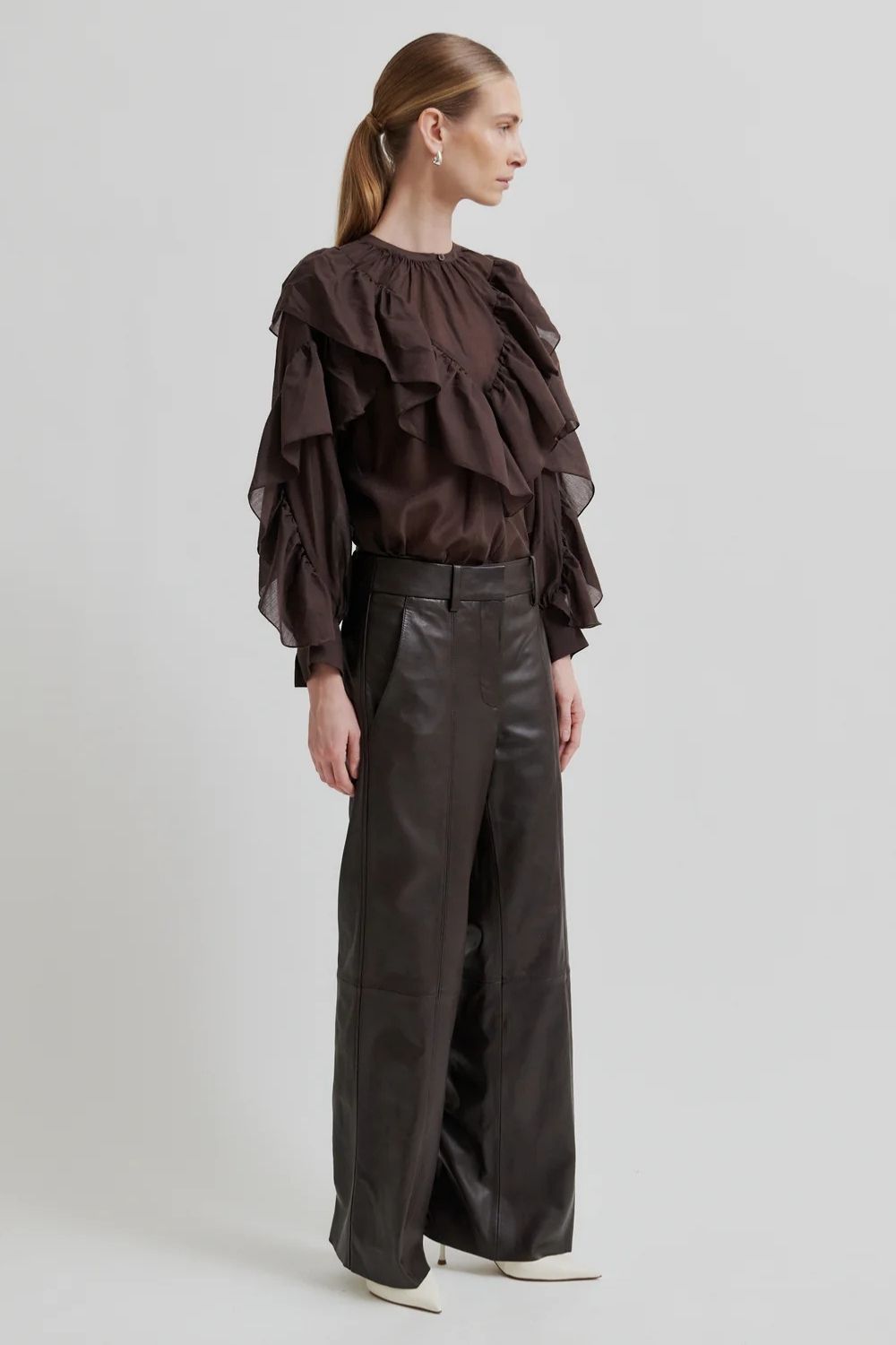 Second Female | Fria Frill Detail Blouse | Chocolate Plum