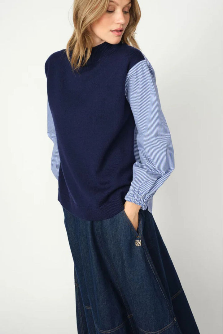 Mos Mosh | Juella LS Stripe Combi Knit | Maritime Blue - Dutch Hideout