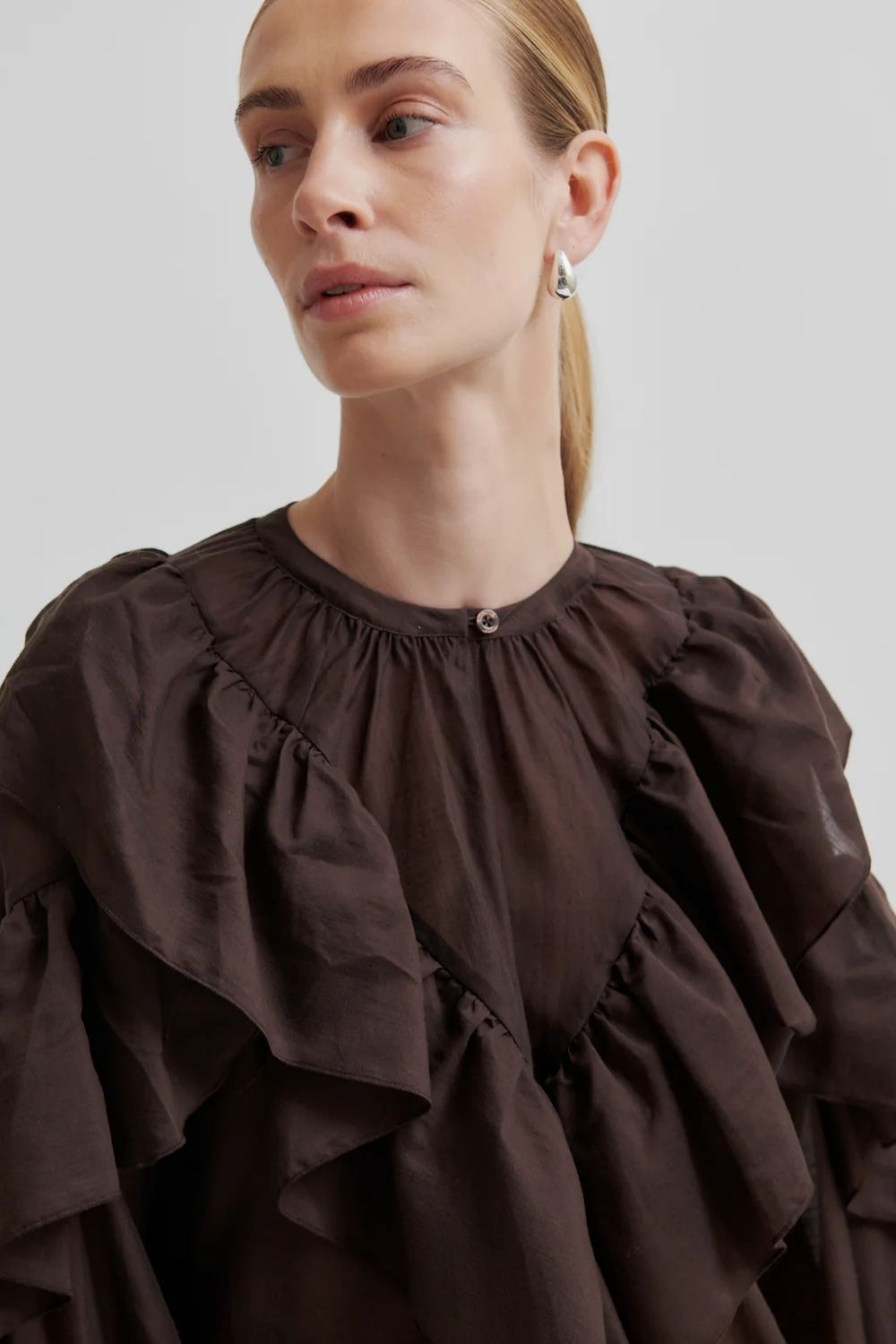 Second Female | Fria Frill Detail Blouse | Chocolate Plum