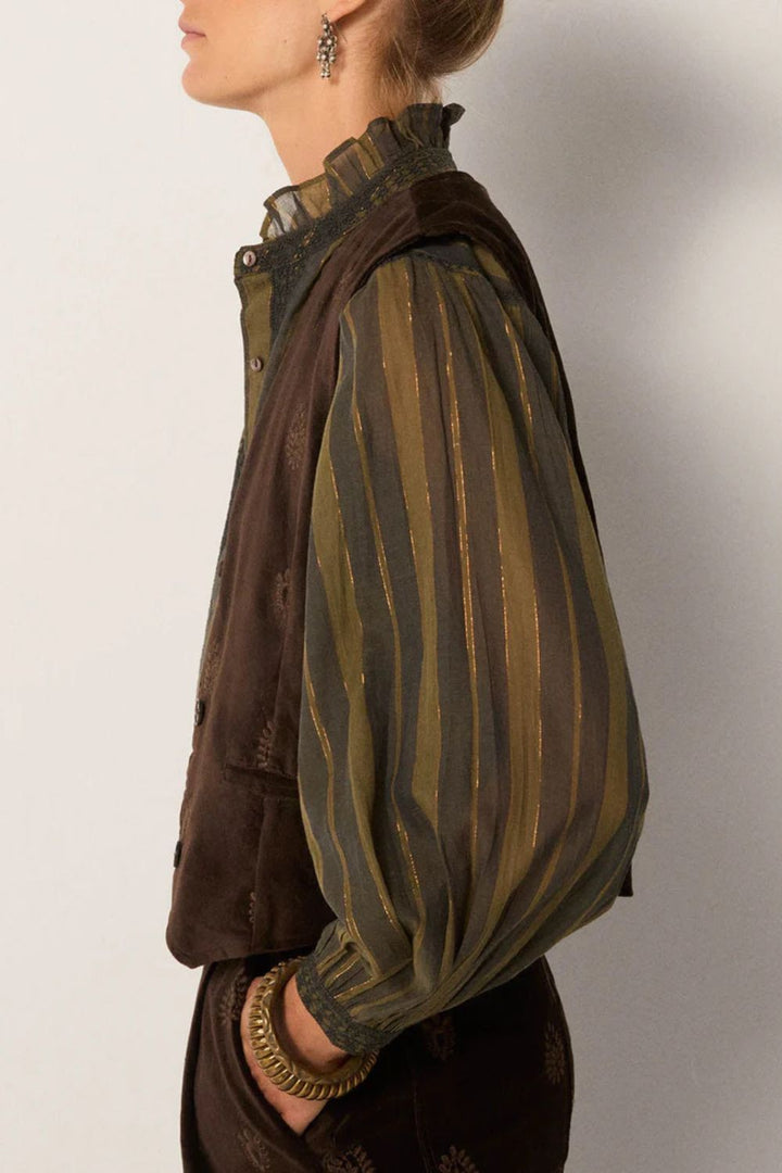 Maison Hotel | Anika Blouse | Khaki Stripes - Dutch Hideout