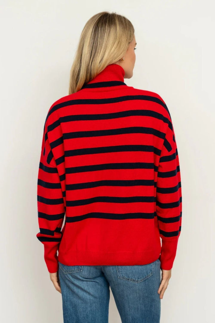 Shirty | The Carter Wool / Cashmere Polo Neck | China Red / French Navy Stripe - Dutch Hideout