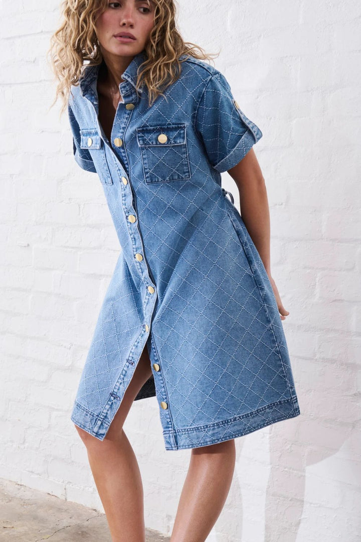 Kireina | Simone Dress | Check Stitch - 70s Blue