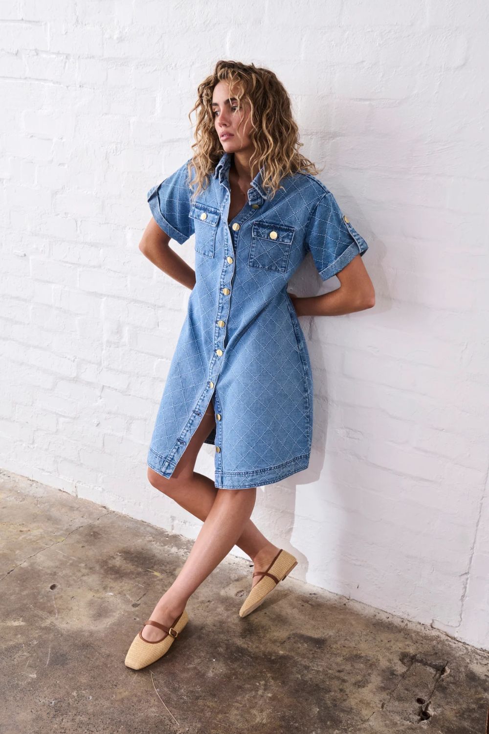Kireina | Simone Dress | Check Stitch - 70s Blue