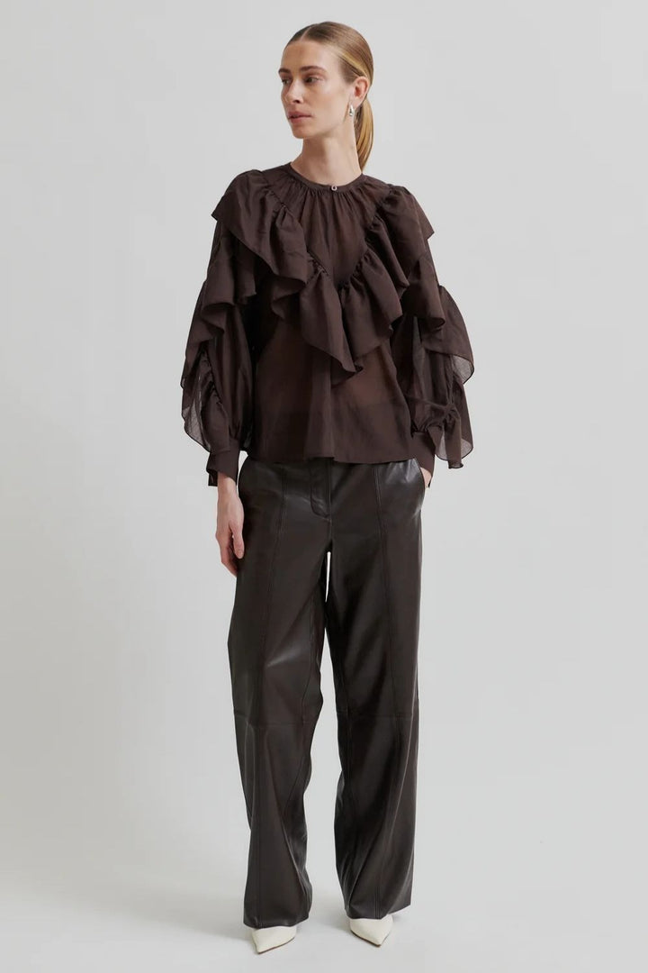 Second Female | Fria Frill Detail Blouse | Chocolate Plum