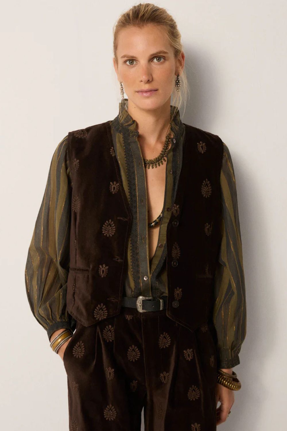 Maison Hotel | Anika Blouse | Khaki Stripes - Dutch Hideout