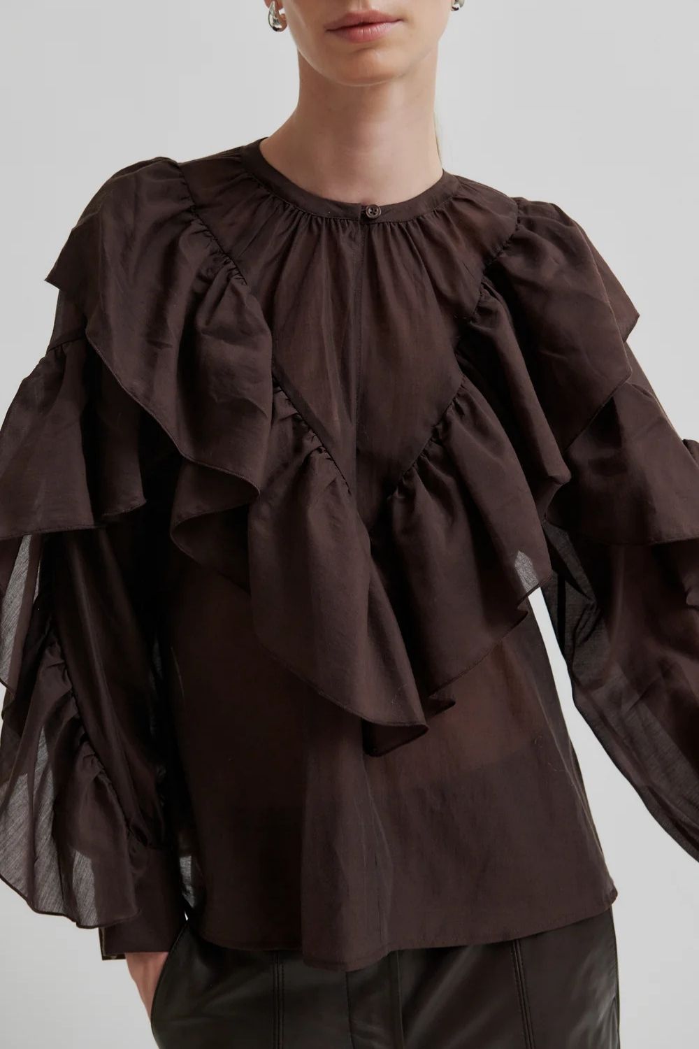 Second Female | Fria Frill Detail Blouse | Chocolate Plum