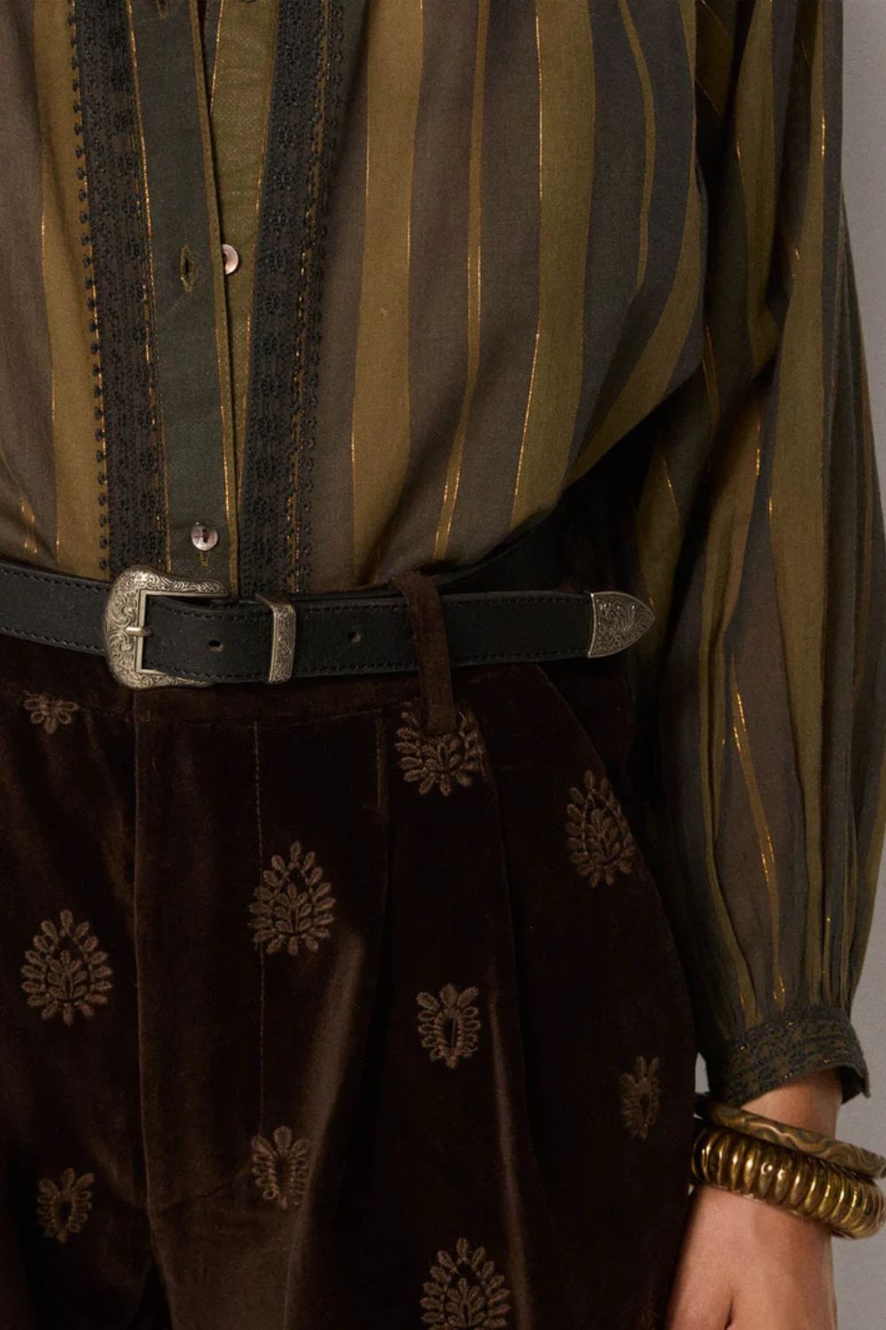 Maison Hotel | Anika Blouse | Khaki Stripes - Dutch Hideout