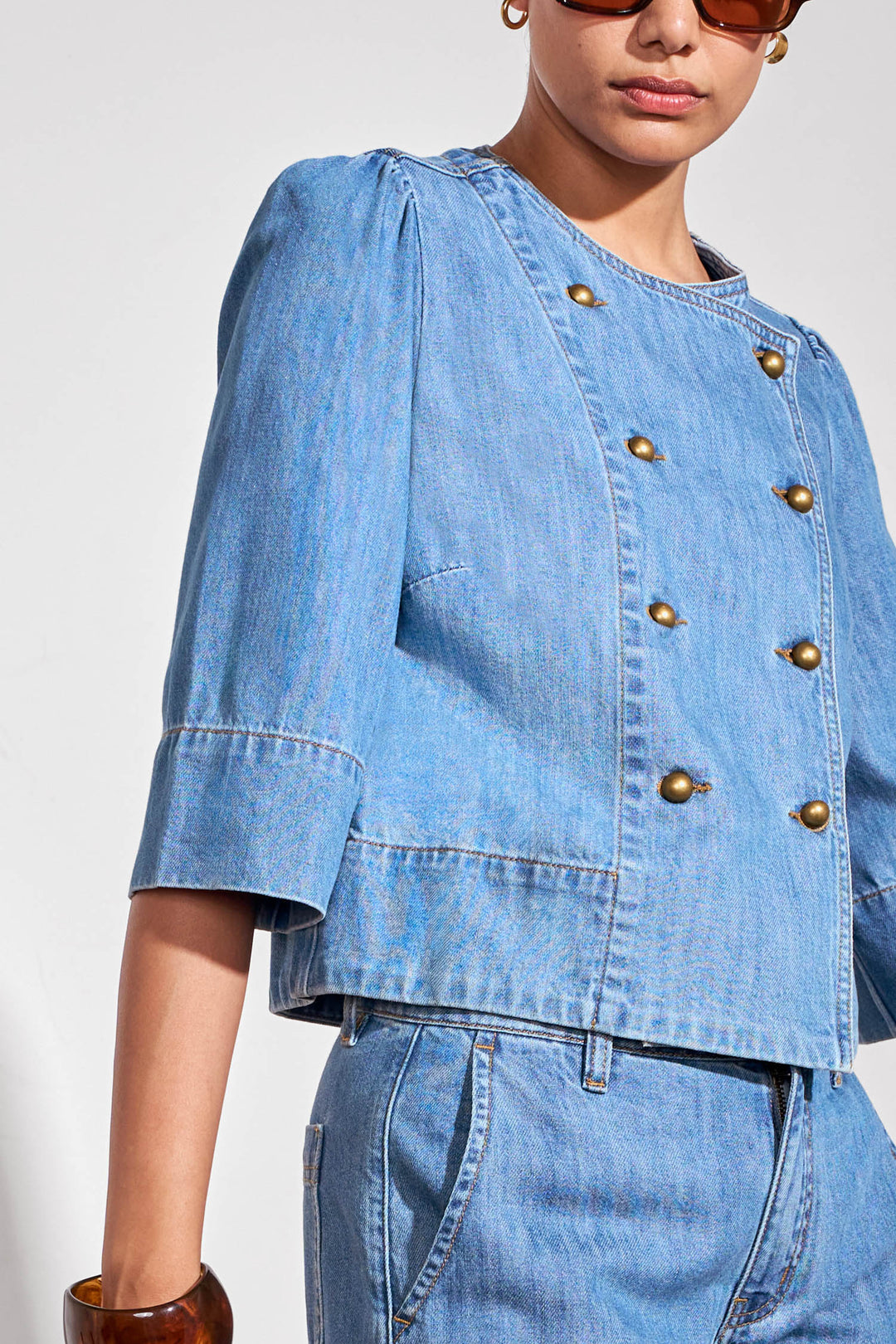 Plunge Jacket - mid wash denim
