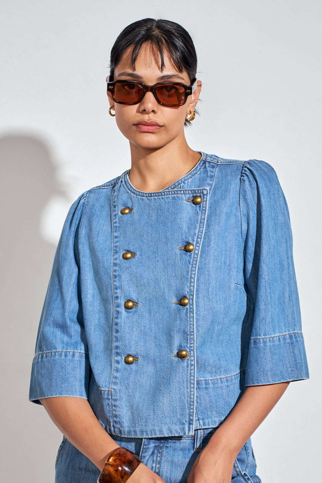 Plunge Jacket - mid wash denim