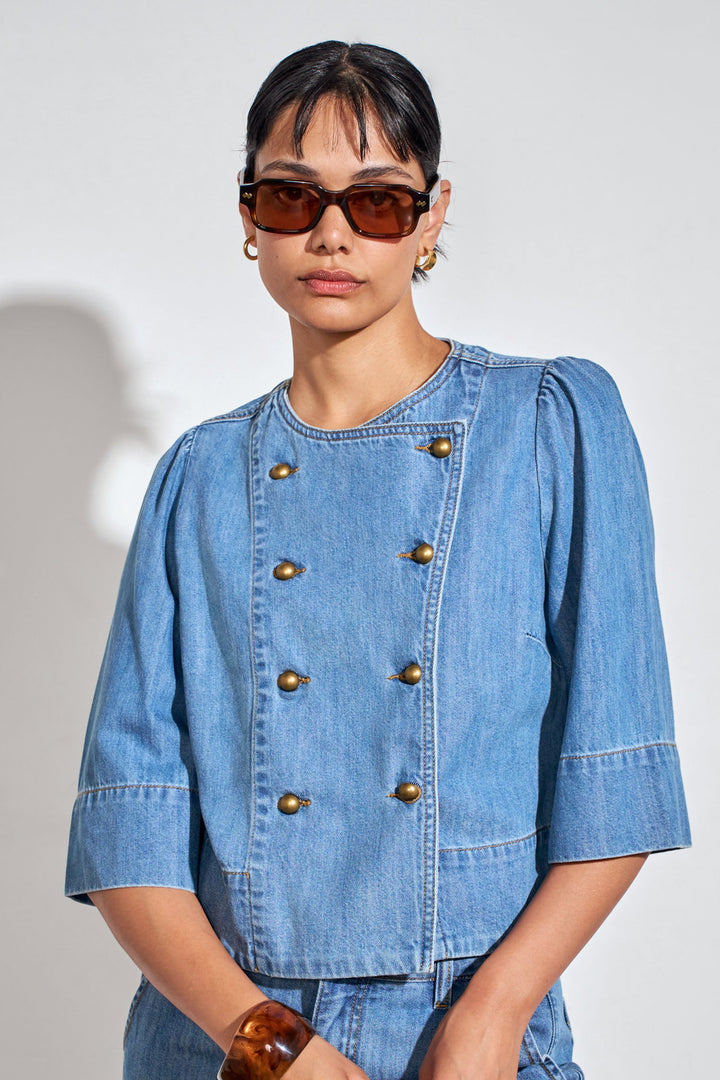 Plunge Jacket - mid wash denim