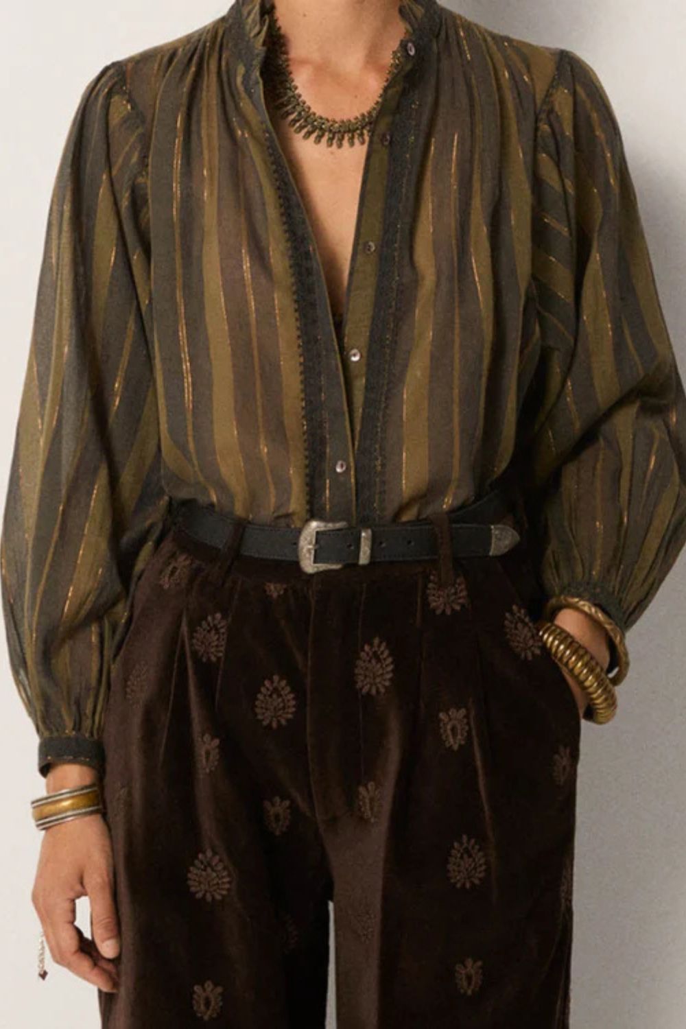 Maison Hotel | Anika Blouse | Khaki Stripes - Dutch Hideout