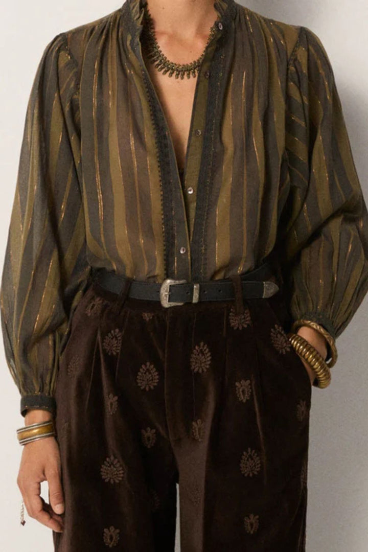 Maison Hotel | Anika Blouse | Khaki Stripes - Dutch Hideout