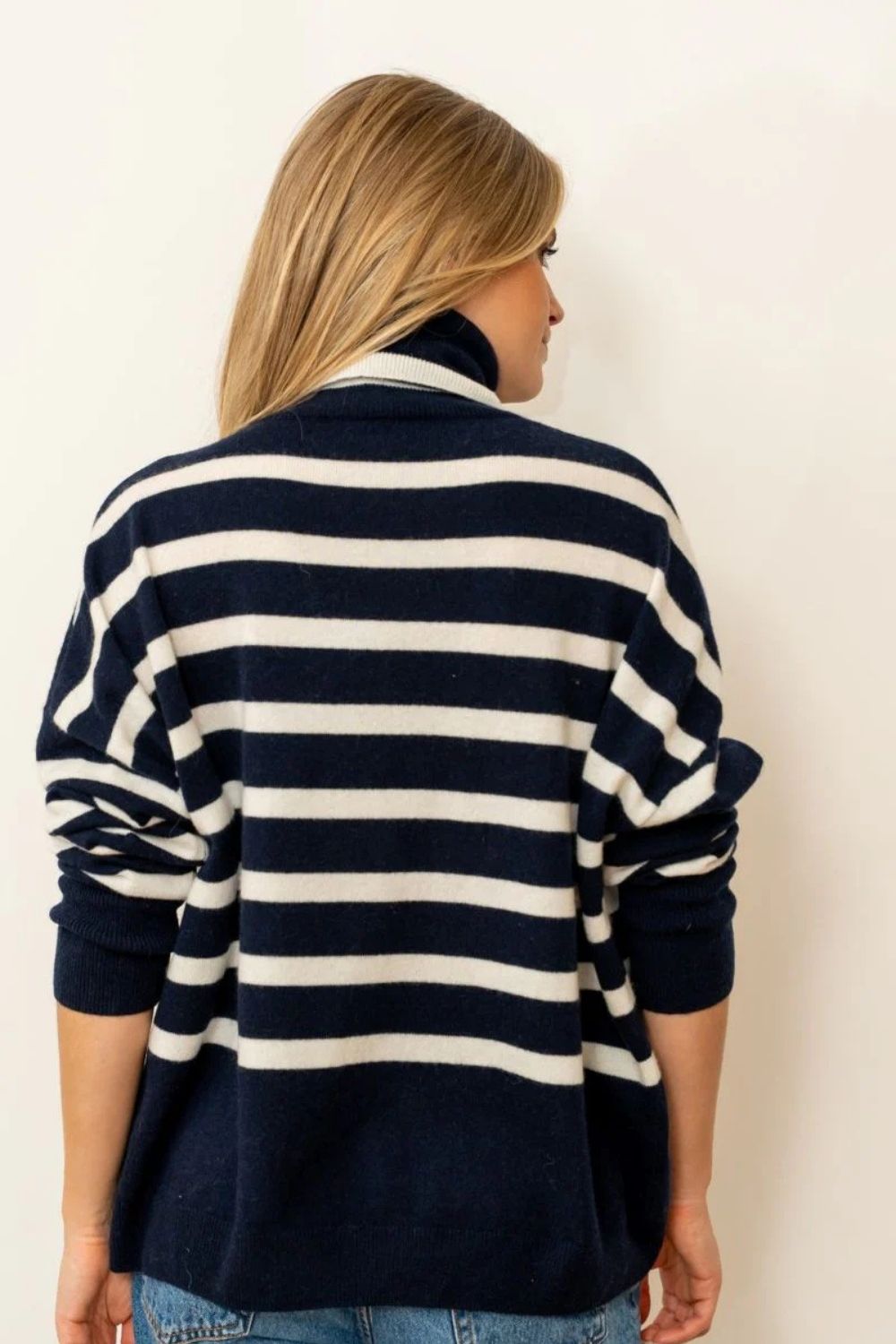 Shirty | The Carter Wool / Cashmere Polo Neck |  French Navy / Ivory Stripe - Dutch Hideout