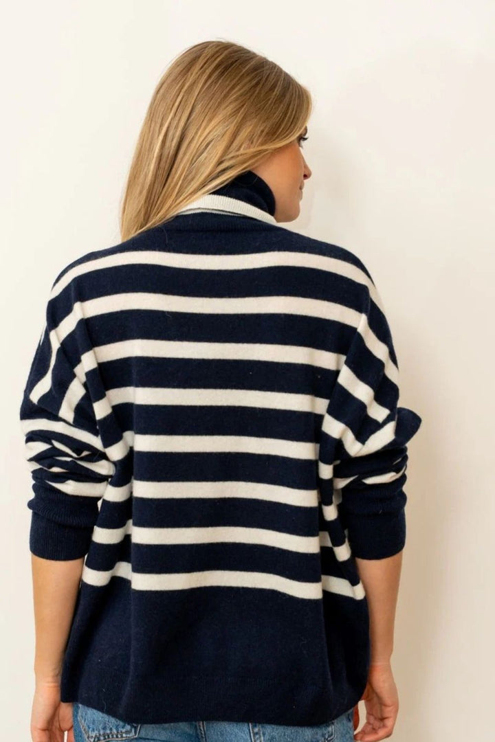 Shirty | The Carter Wool / Cashmere Polo Neck |  French Navy / Ivory Stripe - Dutch Hideout