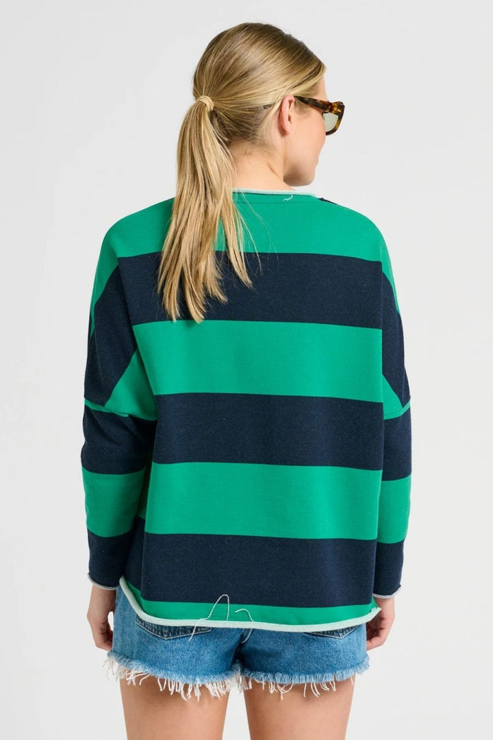 Shirty | Raw LET THEM Long Sleeve Sweatshirt | Green & Navy Stripe - Dutch Hideout