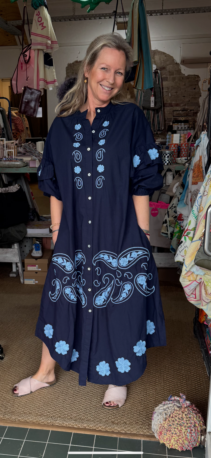 Mon Milou | Embroidered Dress | Navy