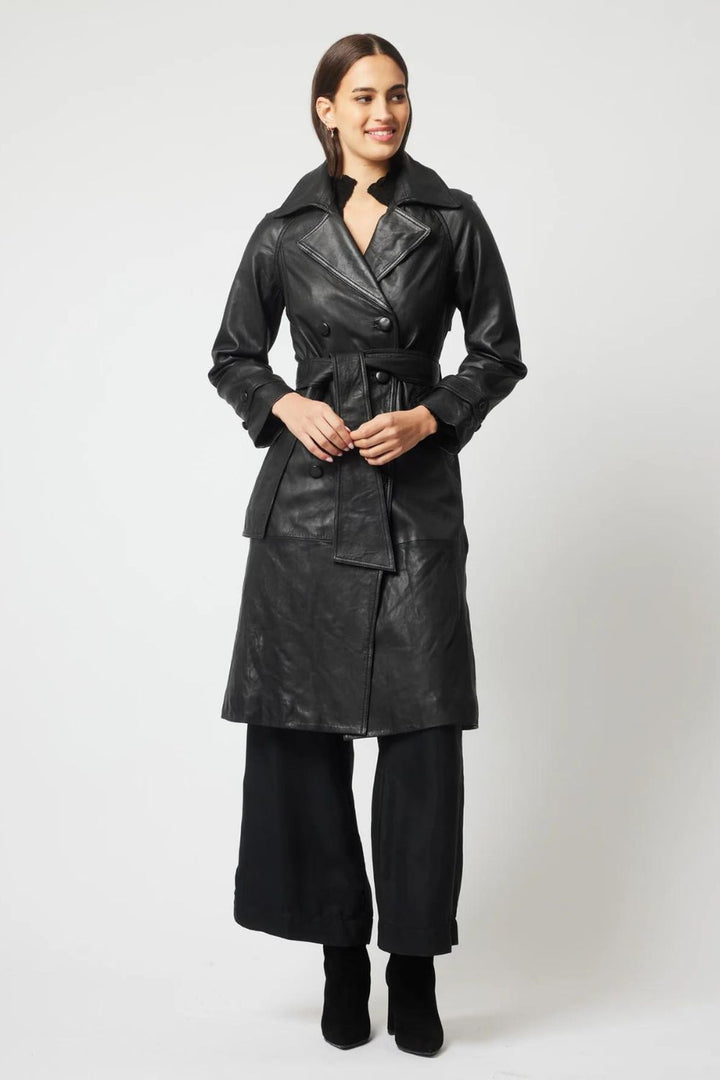 Once Was | Astra Leather Trench Coat | Black