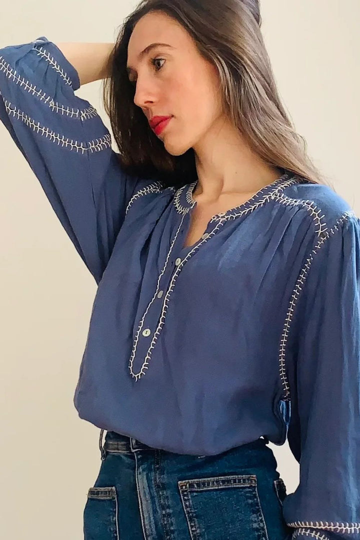 Marie Louise de Monterey I Amelie stitch blouse I Blue