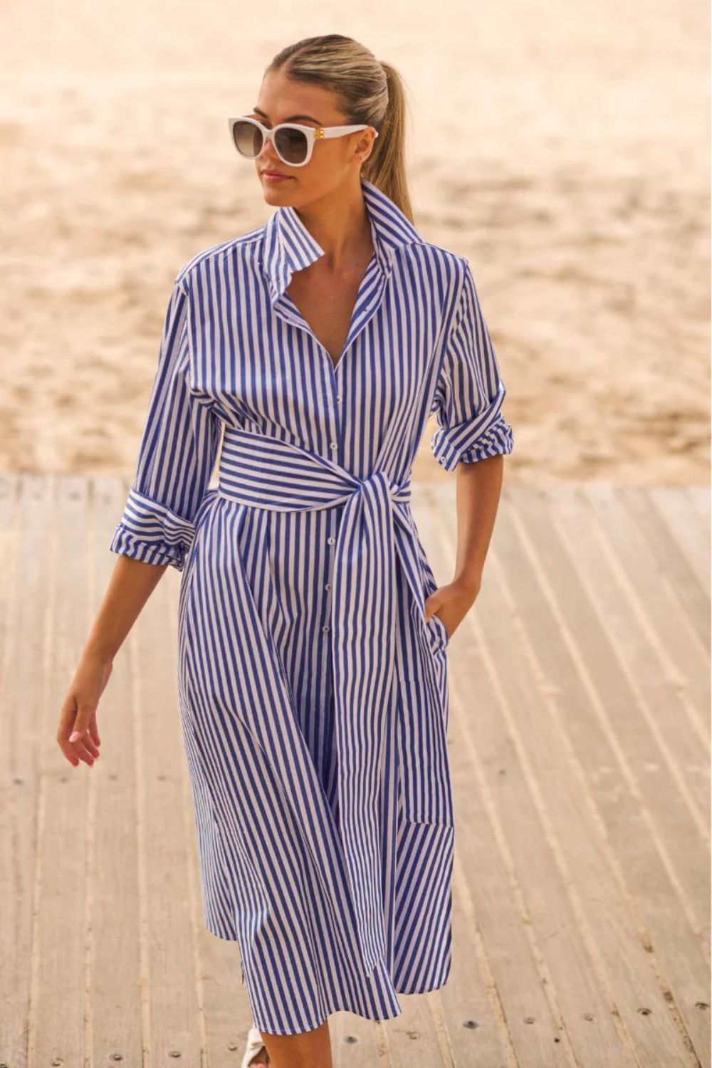 Shirty | Luna Oversized Long Shirtdress | Blue / White Stripe