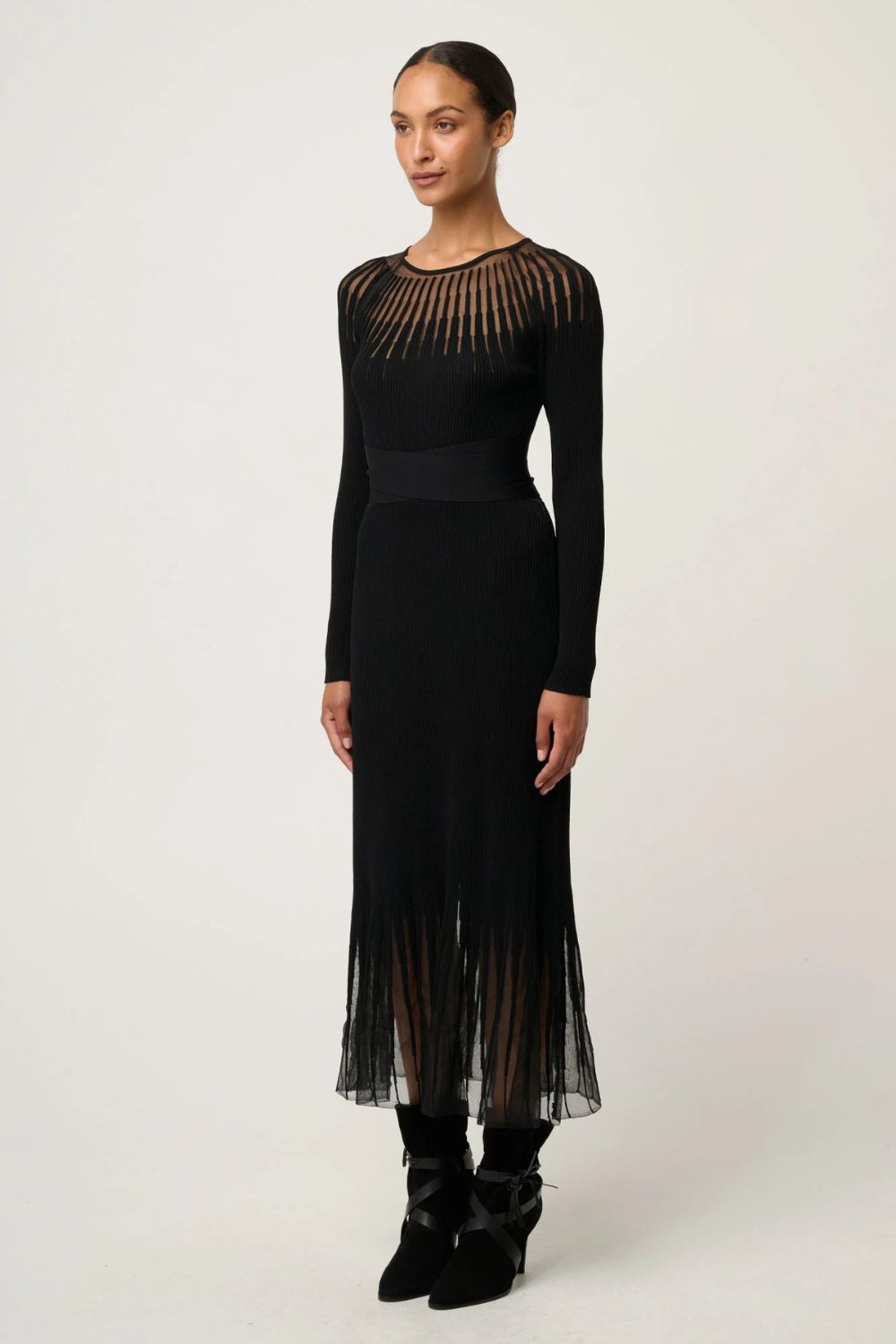 Once Was | Rhiannon Viscose Nylon Sheer Knit Dress | Black - Dutch Hideout