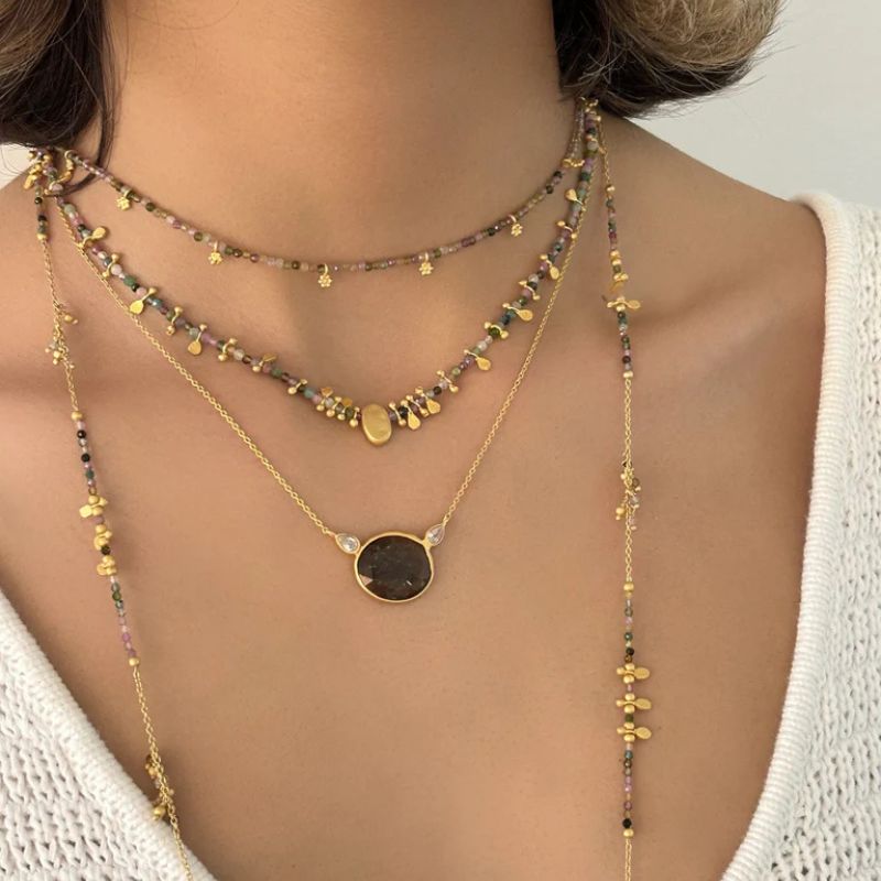 Ruby Teva | Multi Tourmaline Gold Nugget Necklace