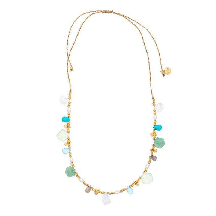 Ruby Teva | Moonstone, Aventurine, Turquoise & Pearl Gold Charm String Necklace