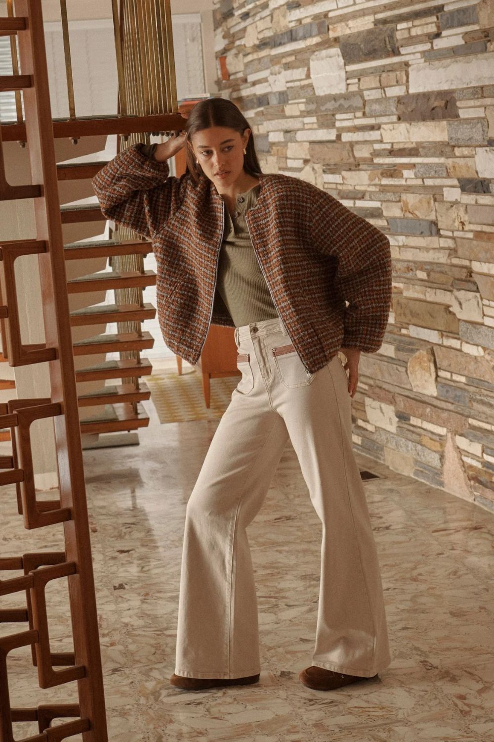 Kireina | Harper Jean | Leather Pocket | Sand