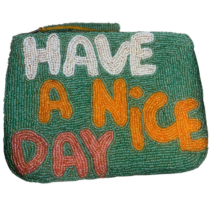 The Jacksons | Beaded Mini Purse | Have A Nice Day | Fern Green/White/Tango/Spice