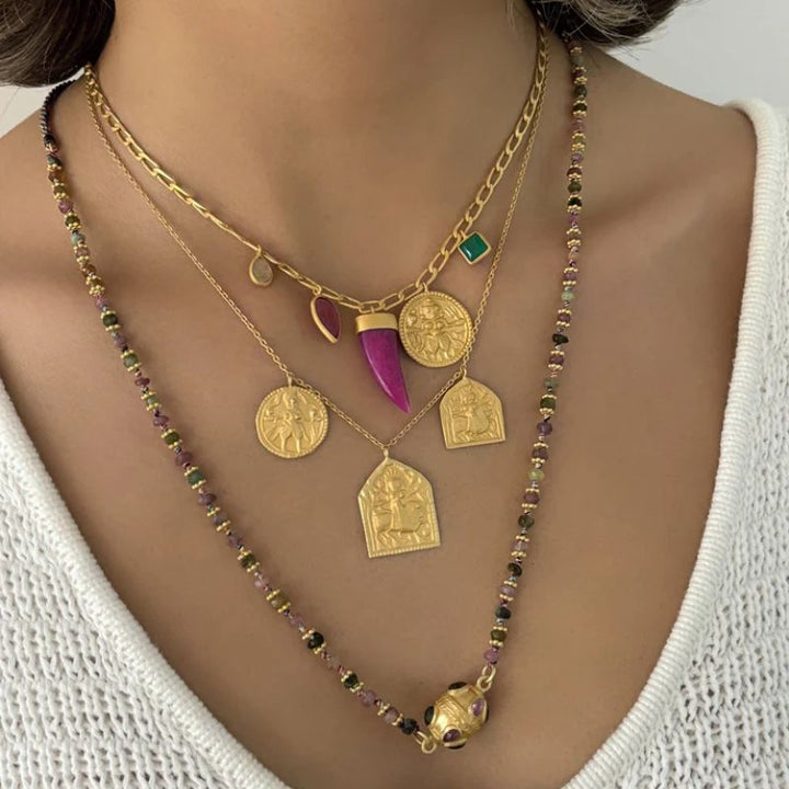 Ruby Teva | Adjustable Multi Tourmaline Gold Necklace