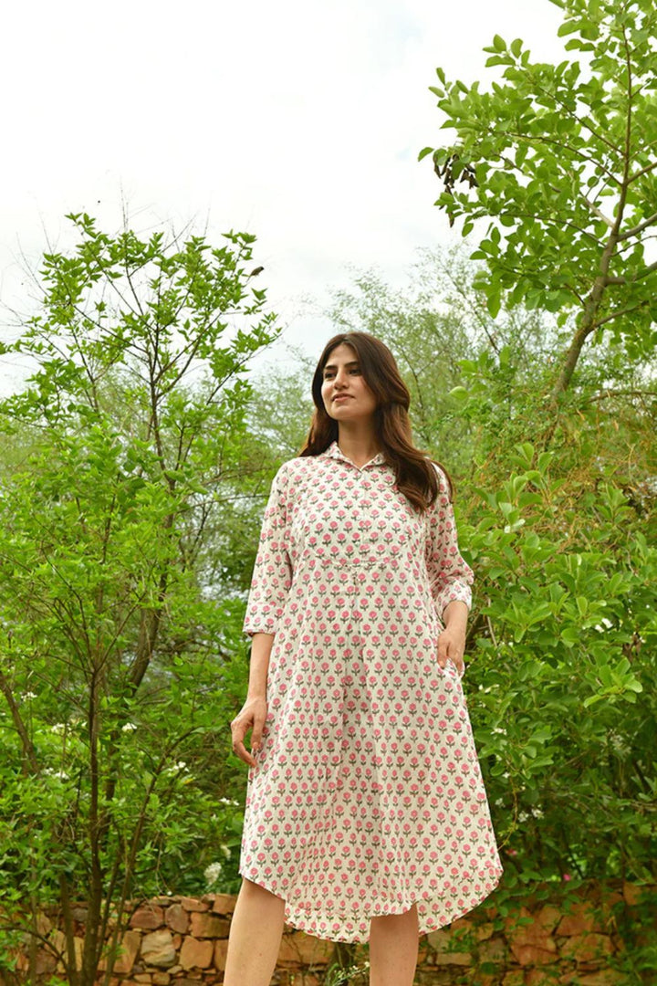 Mandalay Designs | Small Marigold Midi ShirtDress | White